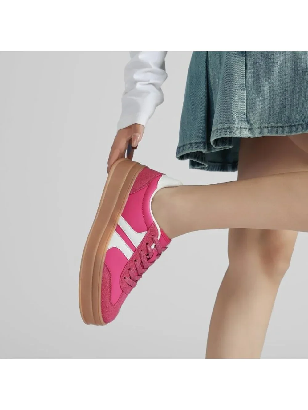 🆕Women's Hot Pink Gum Sole Fashion Sneakers Thick Platform Sole Rubber Shoes
